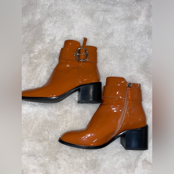 Jeffrey Campbell Regan Orange PU High Heel Ankle Boots With Silver Buckle Size 6 - Picture 3 of 7